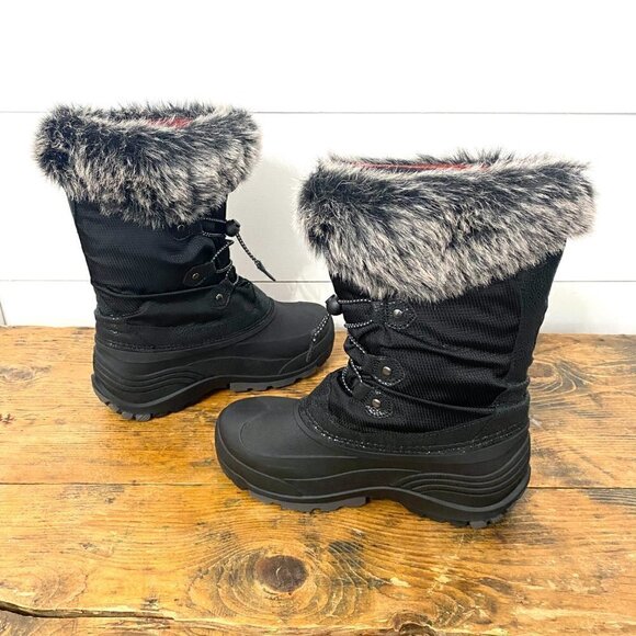 Kamik Powdery 3 Black Faux Fur Trimmed Winter Snow Boots, Size Big Kids Size 5 - Picture 4 of 7